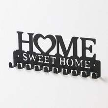 1pc Home Love Shape Keychain Wall Mount Entry Organizer With Hooks, Sparse, Home Decor For Living Room - 黑色 - 查看 4