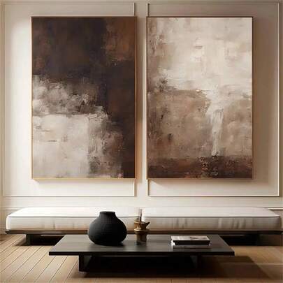 Canvas Artworks, Featuring Abstract Designs In Beige And Brown, Inspired By Wabi Sabi And Scandinavian Modern Aesthetics Optional Frame