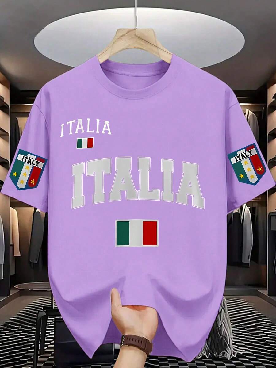 Colorful Casual Adult Short Sleeve Oversized Style T-Shirt For Men Suitable For All Seasons Cotton Custom Print - Màu tím - Xem 1