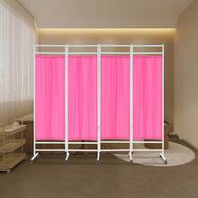 Pink 4-Panel Foldable Medical Room Divider With Double-Layer Nylon Curtains, 10 Locking Wheels, Portable Privacy Screen 200*180cm - Default - View 6