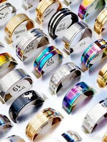 10/20/30/50/100/200/300/500pcs Random Fashion Ring Set, Made Of Stainless Steel, Multiple Styles For Mix And Match, Suitable For Men And Women With Uncertain Styles And Sizes - Multicolor - View 9