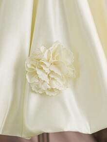 Young Girls' Solid Color Square Neck 3D Floral Satin Elegant Tulle Princess Dress, Suitable For School Party, Birthday, Wedding, No Headband Included - 香檳色 - 查看 10