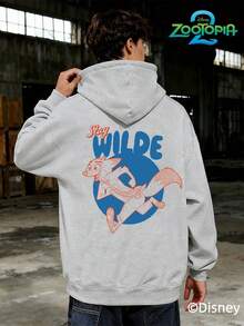 Disney 疯狂动物城系列时尚史迪奇印花连帽衫，男士宽松长袖抽绳连帽衫，秋冬印花连帽衫（男士套头连帽衫，黑色连帽衫，白色连帽衫，冬季连帽衫，灰色连帽衫，男士冬季连帽衫，加大码连帽衫） - 淺灰色 - 查看 2