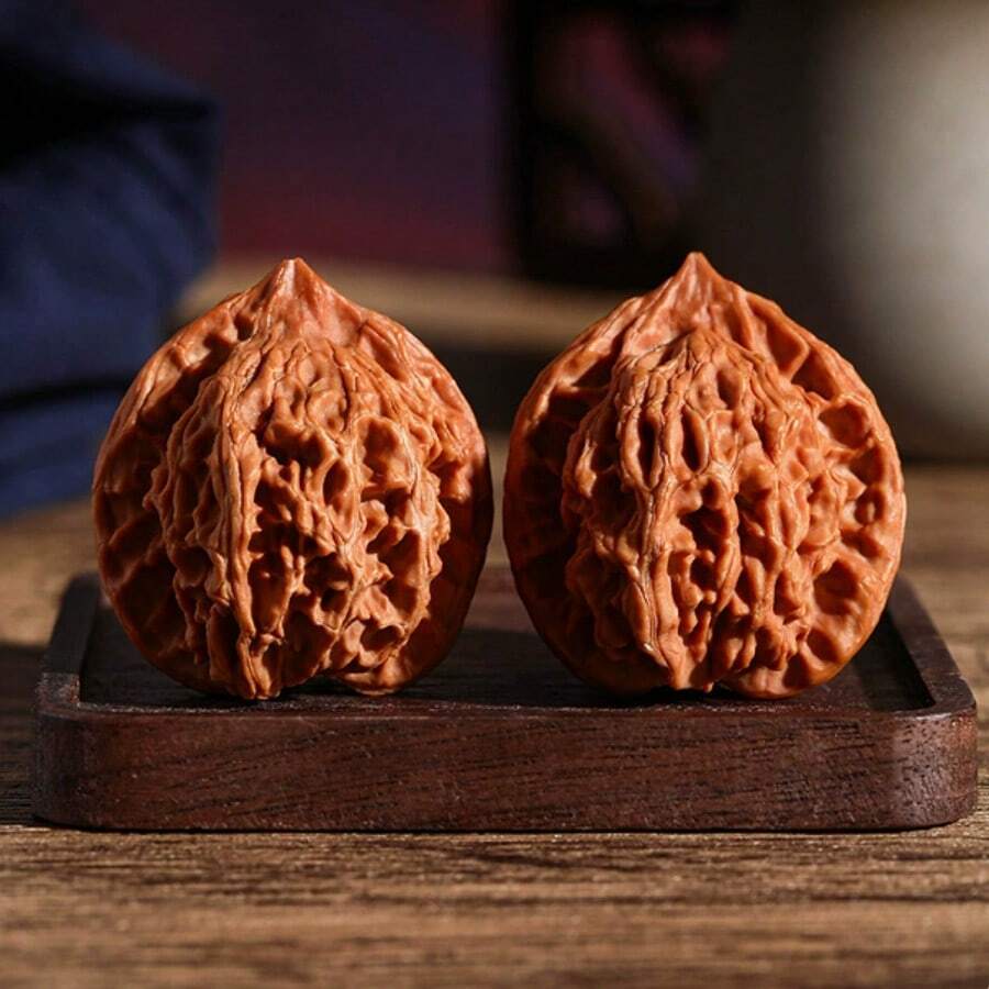 1 Pair Natural Walnut Texture Hand Massage Balls, Helpful For Muscle Relaxation And Blood Circulation. An Excellent Personal Collection Item With Aesthetic Appearance. - Multicolor - View 1