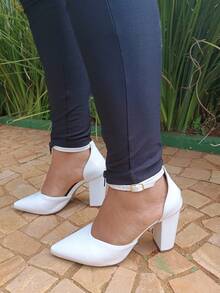 Calçados Feminino Flor de Romã Scarpin social festa Luxo Salto Bloco Branco - Branco - Visão 1