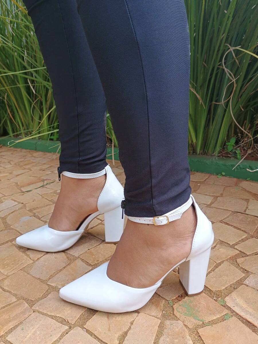 Calçados Feminino Flor de Romã Scarpin social festa Luxo Salto Bloco Branco - Branco - Visão 1