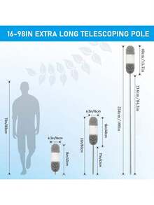 1 Set Extendable Stainless Steel Rod Microfiber Duster (83-245cm), Reusable And Washable, Suitable For Cleaning Ceiling Fans, High Ceilings, Blinds, Furniture And Cars - Scalable - View 7