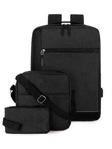 Mochila Set de 3 Pzs Bolsa Escolar Minimalista Mochila Colores para Ordenador Portátil, Mochila Universitaria, Trabajo, Oficina - Negro - Ver 1