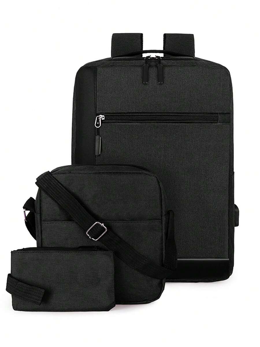 Mochila Set de 3 Pzs Bolsa Escolar Minimalista Mochila Colores para Ordenador Portátil, Mochila Universitaria, Trabajo, Oficina - Negro - Ver 1