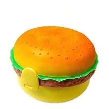 AIDROM MART Lunch Box en forma de hamburguesa 2 capas para niños diseño compacto y duradero ideal para comidas escolares y viajes fácil de transportar y limpiar - Amarillo - Ver 1