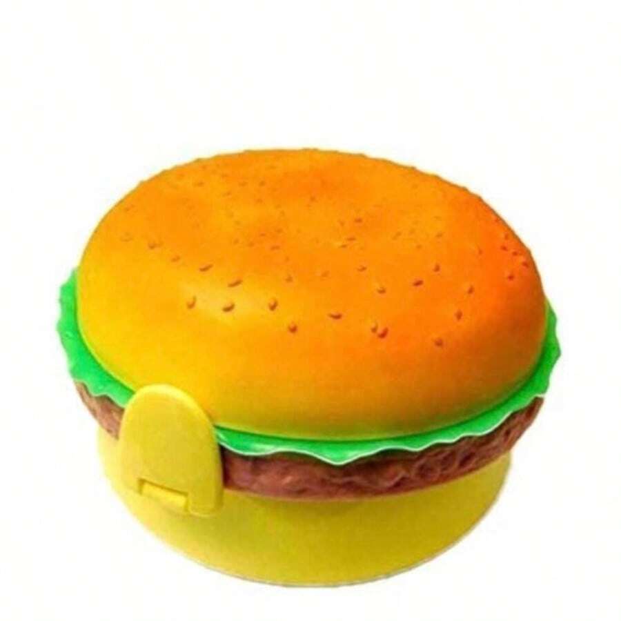 AIDROM MART Lunch Box en forma de hamburguesa 2 capas para niños diseño compacto y duradero ideal para comidas escolares y viajes fácil de transportar y limpiar - Amarillo - Ver 1