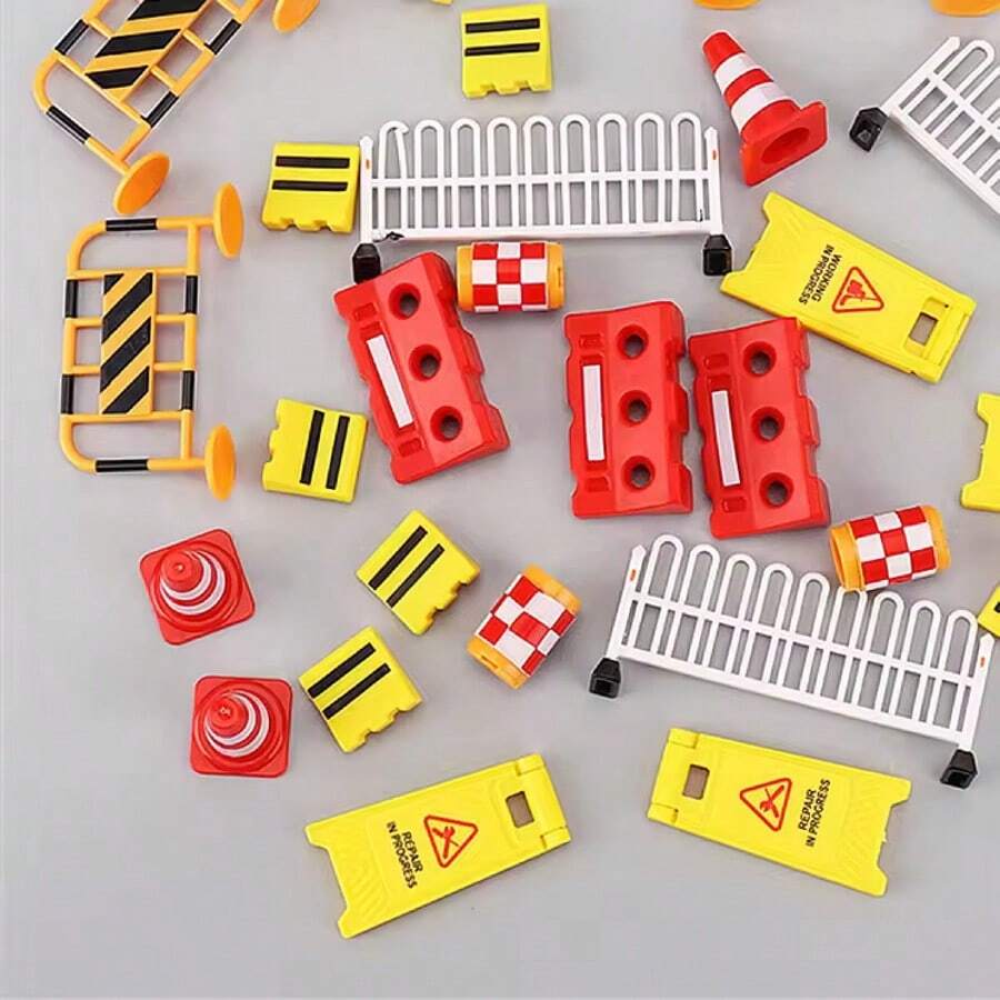 9pcs/Set Dollhouse Building Street Toy Set, Includes Roadblocks, Fences, Signs, Miniature Traffic Barriers, Cones, Pedestrian Crossing Signals, Plastic Road Signs & Warnings, Suitable For Traffic Education Model - one-size - View 1