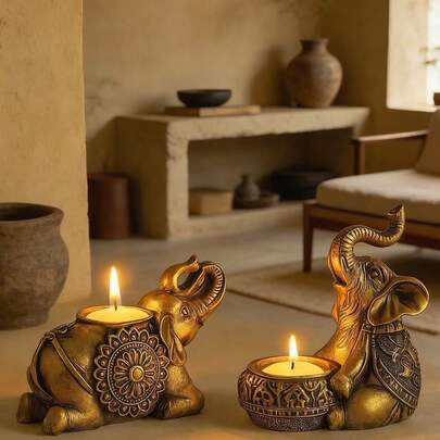 1 chiếc giá đỡ nến hình voi vàng cổ điển - dùng để trang trí tư thế ngồi hoặc nằm, khay đựng nến phòng ngủ/phòng khách, quà tặng tốt nghiệp hoặc tân gia.