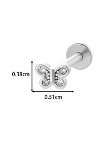 Toppiercing 1件极简主义不锈钢内螺纹蝴蝶唇钉时尚耳软骨穿孔饰品 - 彩色 - 查看 3