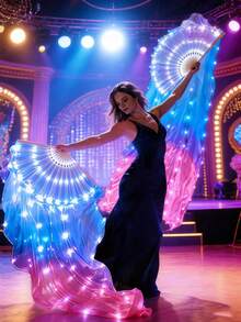 1 قطعة مروحة إضاءة LED وامضة للكبار، طول 1.5 متر، تدرج لوني من البنفسجي إلى الأبيض، خط إضاءة ناعم، مناسبة لرقص البطن والأداء على المكتب وغيرها من المناسبات، لا تحتاج إلى بطاريتي AAA، مناسبة للعطلات والعروض المسرحية والحفلات والأعراس وعيد الهالوين وعيد الميلاد وغيرها من المناسبات - مروحة حريرية مضيئة - مشاهدة 2