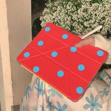 复古波点可爱扁平保护套，适用于苹果 iPad 第 11 代、iPad Pro 2025 新款、iPad 第 10 代、iPad Air 7/6（带 Apple Pencil 插槽），防弯折 11 英寸平板电脑保护套，时尚少女款 - 紅色 - 查看 5