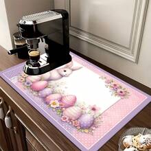 1pc Rabbit & Easter Egg Pattern Printed Absorbent Dish Drying Mat, Espresso Machine Countertop Pad, Sink Drain Mat, Faucet Splash Guard, Bathroom Cup Coaster, Home Decor, Easter Decoration, Easter Gift - Multicolor - View 5