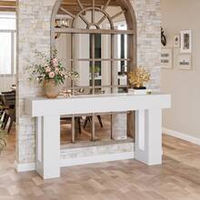 LITTLE TREE Farmhouse Console Table, 63-Inch Long Wooden Sofa Table Behind The Couch, Narrow Entryway Table For Entrance, Hallway, Living Room, White - White - View 4