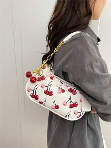 1pc Bag Handbag 2026 New High-Grade Teri Classic Strawberry Cherry Fashion Joker Retro Presbyopia Underarm Bag Fashion One-Shoulder Portable Handbag - White - View 5