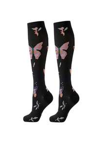 1/3/6 Pairs Women Compression Socks, Cute Pattern Breathable Knee-High Socks Suitable For Running, Fitness, Jumping Rope, Gym - Multicolor - View 3