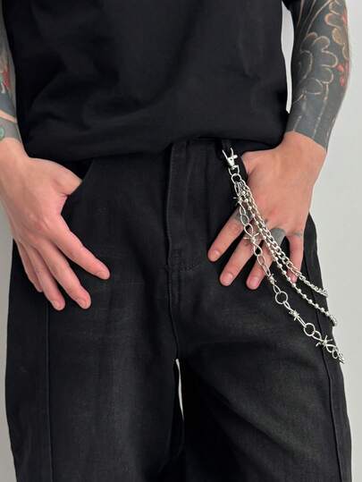 1件哥特朋克复古3D圆形几何8字形链条金属裤链，时尚魅力，嘻哈摇滚设计，街头风格，派对，节日，日常佩戴男女通用裤链礼物