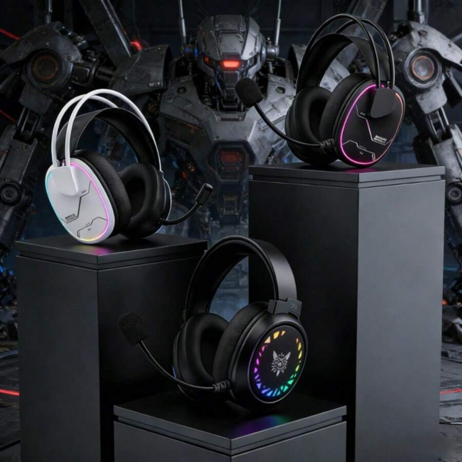 ONIKUMA Wired X Series Gaming Headset, Wired RGB Lighting, Noise Isolation Design, Suitable For PC Gaming, Dual Interface For Multi-Device, High-Fidelity Sound Quality, USB + 3.5mm Dual Connector, Applicable To Desktop And Laptop, Illuminating Effect