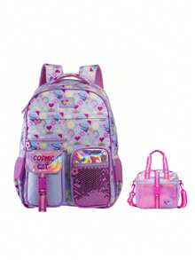 Mochila de Costas + Lancheira Térmica Cosmic Cat - Malva - Visão 1