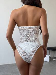 Vaiaye 女士性感 Y2K 蕾丝连体衣，V 领无袖露背吊带连体衣，女士健身服，2026 春夏嘉年华风格，适合日常穿着和通勤。 - 白色 - 查看 2