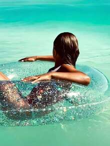 1个透明亮片游泳圈，加厚成人充气游泳圈，PVC材质，适用于水上乐园 - 游泳圈 - 查看 3