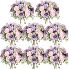 Geosar 8 Bundles Artificial Peonies Flowers Fake Silk Peony Bouquet Faux Peonies Flowers Bulk For Decoration Vase Floral Arrangements Wedding Party Table (Gray Purple,Light Purple) - 灰紫色 - 查看 1