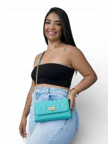 Women's Party Bag, Crossbody Style, Chain Strap, Evening Bag - Cadet Blue - View 4