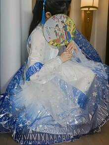 Women's Blue Fairy-Like Hanfu, Classic, Elegant, And Sophisticated, With A Loose Fit.  Four-Piece Chinese Hanfu Set. Traditional Cultural Attire. Suitable For Balls, Graduation Ceremonies, Spring Festival Costume New Year's Celebrations, Parties, And Gatherings. Hanfu For All Seasons. Lady Costume - Baby Blue - View 7