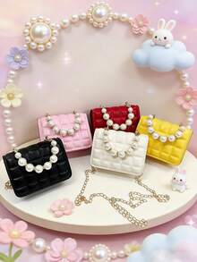 1 Stück PU Magnetverschluss Nische Design einfarbige quadratische Mini Perlen Handtasche, Koreanisches Ins exquisites Ketten Schulter Messenger Bag, bequemer Schultergurt, glatt und vielseitig, geeignet für tägliche Ausflüge und Spaß, sehr geeignet zum Einkaufen und auch als Geschenk für Freunde geeignet - Verschiedenfarbig - Übersicht 1
