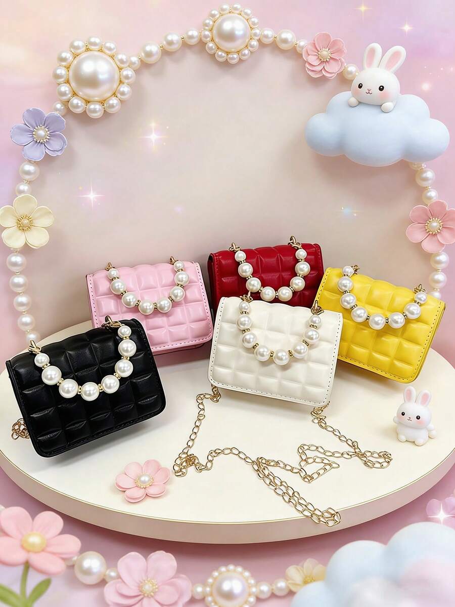 1 Stück PU Magnetverschluss Nische Design einfarbige quadratische Mini Perlen Handtasche, Koreanisches Ins exquisites Ketten Schulter Messenger Bag, bequemer Schultergurt, glatt und vielseitig, geeignet für tägliche Ausflüge und Spaß, sehr geeignet zum Einkaufen und auch als Geschenk für Freunde geeignet - Verschiedenfarbig - Übersicht 1