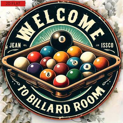 1pc קיר ביליארד עגול מעץ דו-ממדי רטרו - עיצוב קלאסי של מקלות קיו וכדורים, עיצוב מעניין לברים, חדרי כושר וחדרי משחקים, חורים קדוחים מראש כפי שמוצג בטבלת המידות