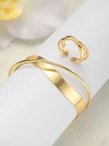 1 Bracelet And 1 Ring Set, Fashion New Ins Simple Crossed Bracelet And Ring Jewelry Set - Irregular Two-piece Set - View 1