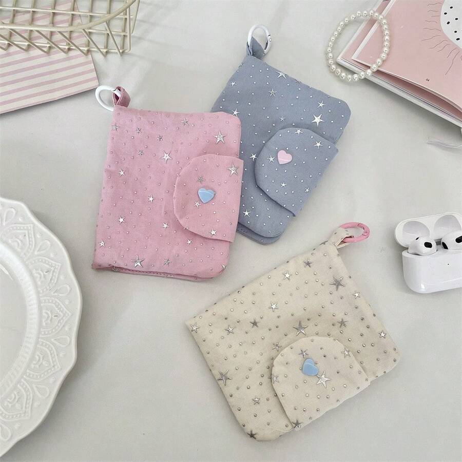 Minimalist Design Star Sequin Card Holder, Wallet Zipper Card Case ID Card Student Card Coin Purse - Multicolor - View 1