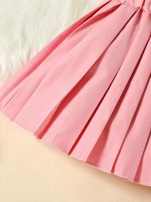 三件套少女时尚夏季西装领短袖上衣+吊带背心+百褶裙套装 - 粉色 - 查看 10