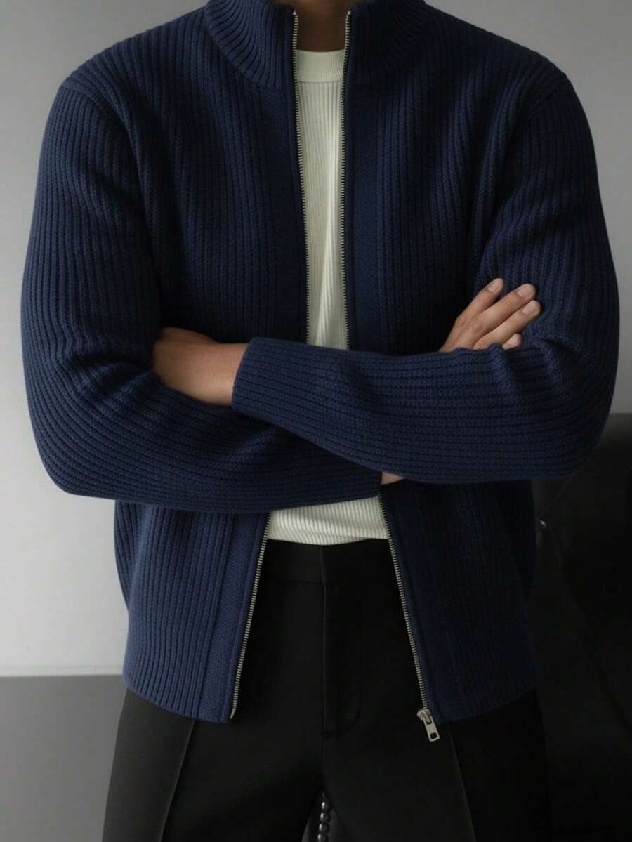 Men's Fashionable Zip-Up Cardigan Knit Sweater, Autumn/Winter