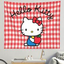 SANRIO 1件 Hello Kitty，三丽鸥可爱风，红色格子印花挂毯，可爱海报墙挂艺术装饰，美观背景布 - 彩色 - 查看 1