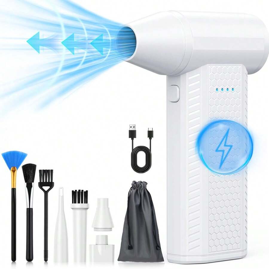 FOURQ Electric Compressed Air Duster, 130000RPM High-Speed Jet Fan Blower, Cordless Keyboard & PC Cleaner, Portable Mini Car Dryer & Snow Blower, Reusable Air Duster - Unique Gift For Men - White - View 1