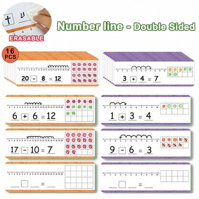 Lachilly 16 szt. suchościeralnych tablic liczbowych, dwustronnych białych kartek do nauki matematyki z ramkami 0-20 i 10, arkuszy ćwiczeń dla uczniów, tablica suchościeralna, karty do pisania, narzędzie edukacyjne do edukacji domowej i nauczania dodawania i odejmowania