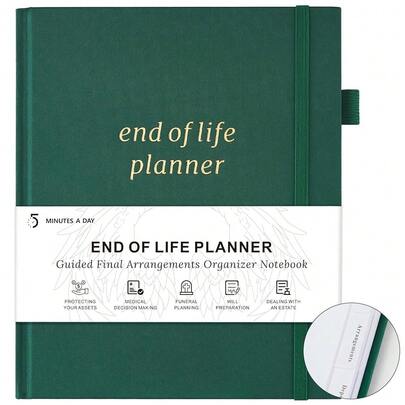 End Of Life Planner, Guided Estate Planning Organizer With Tabs, Last Wish, Will Preparation, Funeral Planning, Final Arrangements Notebook For Beneficiary, In Case Of Death Organizer -Dark Gre1en