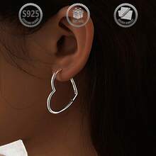 1 Pair Minimalist Elegant 925 Sterling Silver Hollow Heart Earrings For Women, Suitable For Daily, Party, Holiday, Date, Gift - Silver - View 8
