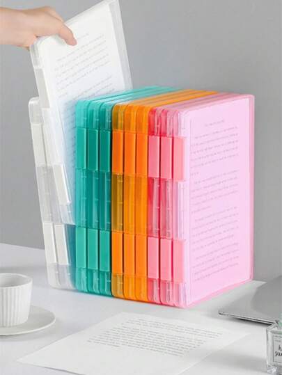 1 pezzo Cartella trasparente arancione formato A4, scatola multifunzionale per documenti, scatola di plastica per archiviazione di file, certificati, istruzioni, organizer da scrivania per studenti/ufficio per libri/documenti, accessorio domestico essenziale per Eid/Ramadan