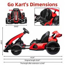 Kart Eléctrico para Niños 24V 300W, con Motor Potente, Modo Derrape/Deporte, Batería de Gran Capacidad, Neumáticos EVA, Ajuste de Longitud, Juguete de Carreras para Exteriores - Rojo - Ver 4