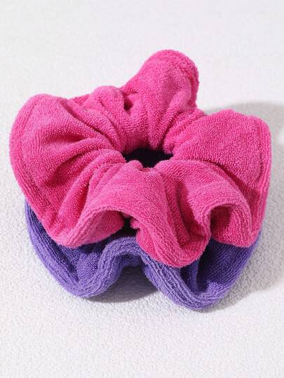 2pcs Women's Minimalist Elegant Purple & Rose Scrunchies, Super Soft Fiber Hair Ties, Suitable For Casual Daily Wear