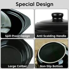 Clay Pot For Cooking With Lid 1.9 Quart Ceramic Cooking Pot Ceramic Cookware Heat-Resistant Casserole Dish With Lid Korean Stone Pot Cookware For Cooking Hot Pot Soup Meat Rice - Black - View 3