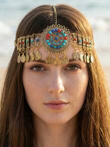 1pc Bohemian Style Coin Tassel Hair Jewelry, Women Beach Holiday Wear Headchain - Multicolor - View 3