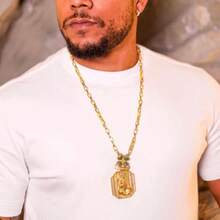 Corrente Meia Cana 6mm + Pingente - Banho Ouro 24k - Dourado - Visão 2